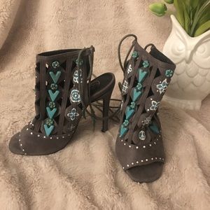 Boho Hand painted with turquoise heels